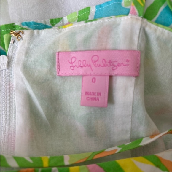 Lilly Pulitzer Ollie Dress Elephant Ears Green Pink Print Sheer Panels Size 0 - Picture 5 of 5